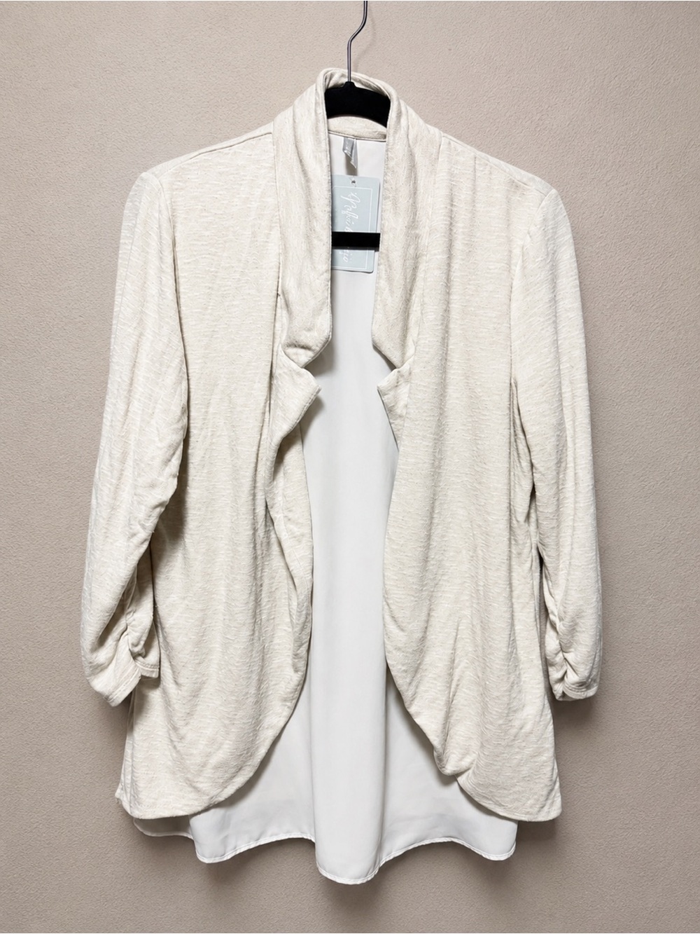 Vanity Cream Open-Front Draped Cardigan
